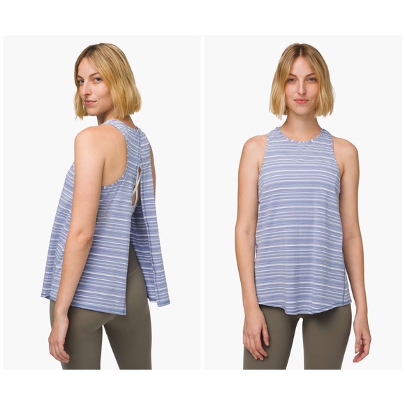 Lululemon All Tied Up Tank Cut Back Stripe Tempest Blue White - Picture 12 of 12